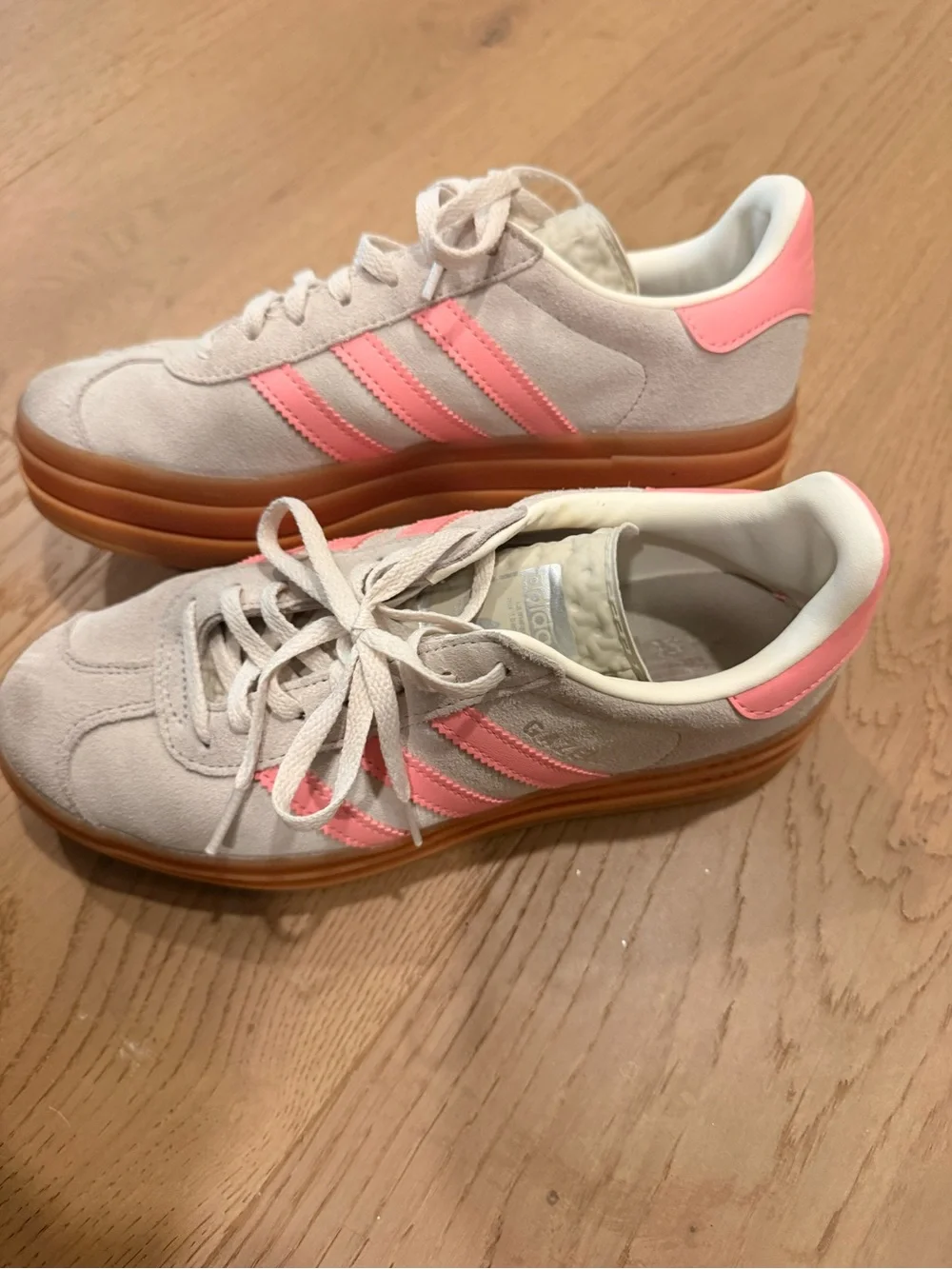 adidas Gazelle Platform Sneakers in Pink & Cream with Gum Sole
